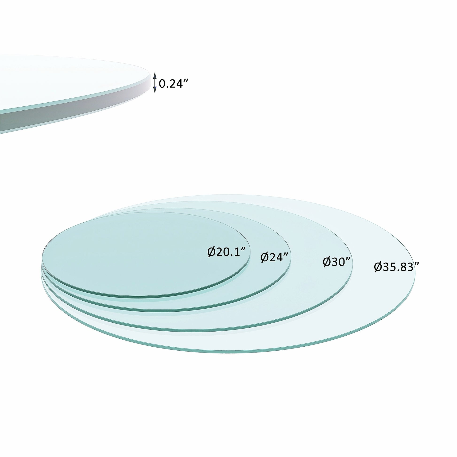 30" Inch Round Tempered Glass Table Top Clear Glass 1 4" Inch Thick Flat Polished Edge Transparent Glass