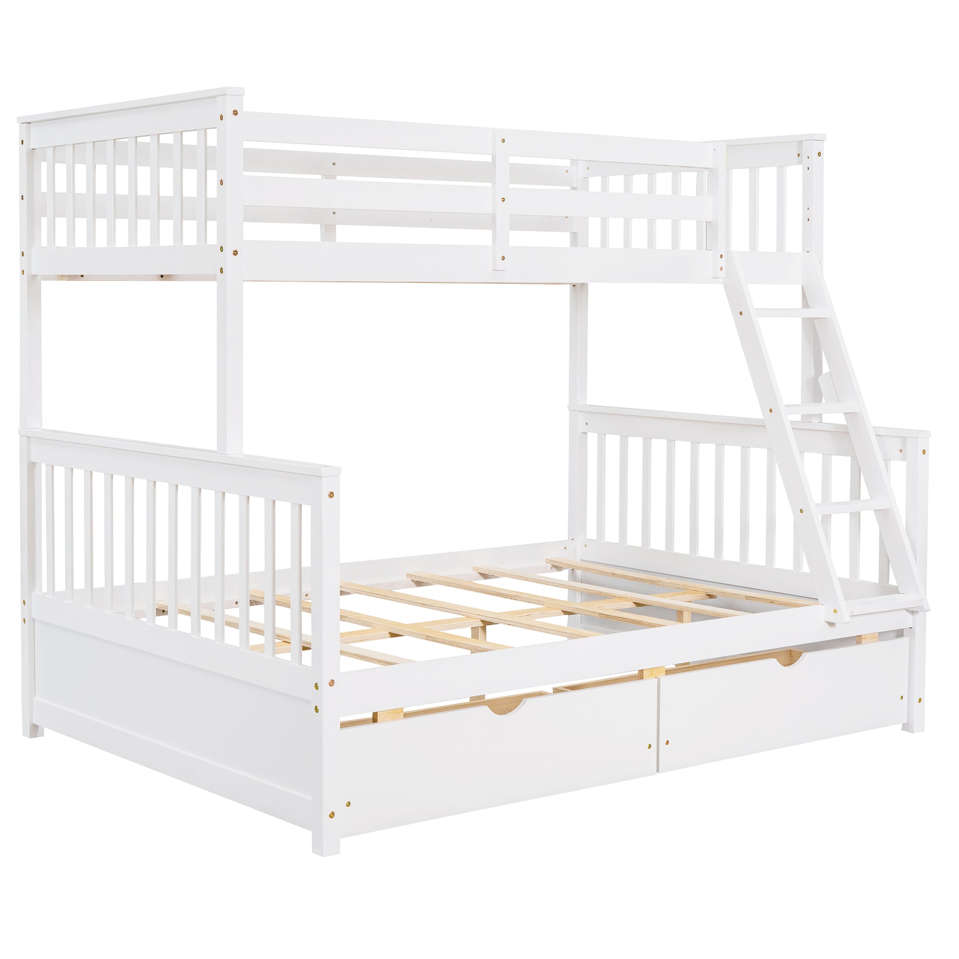 Twin Over Full Bunk Bed With Ladders And Two Storage Drawers White Old Sku:Lt000165Aak Twin White Solid Wood