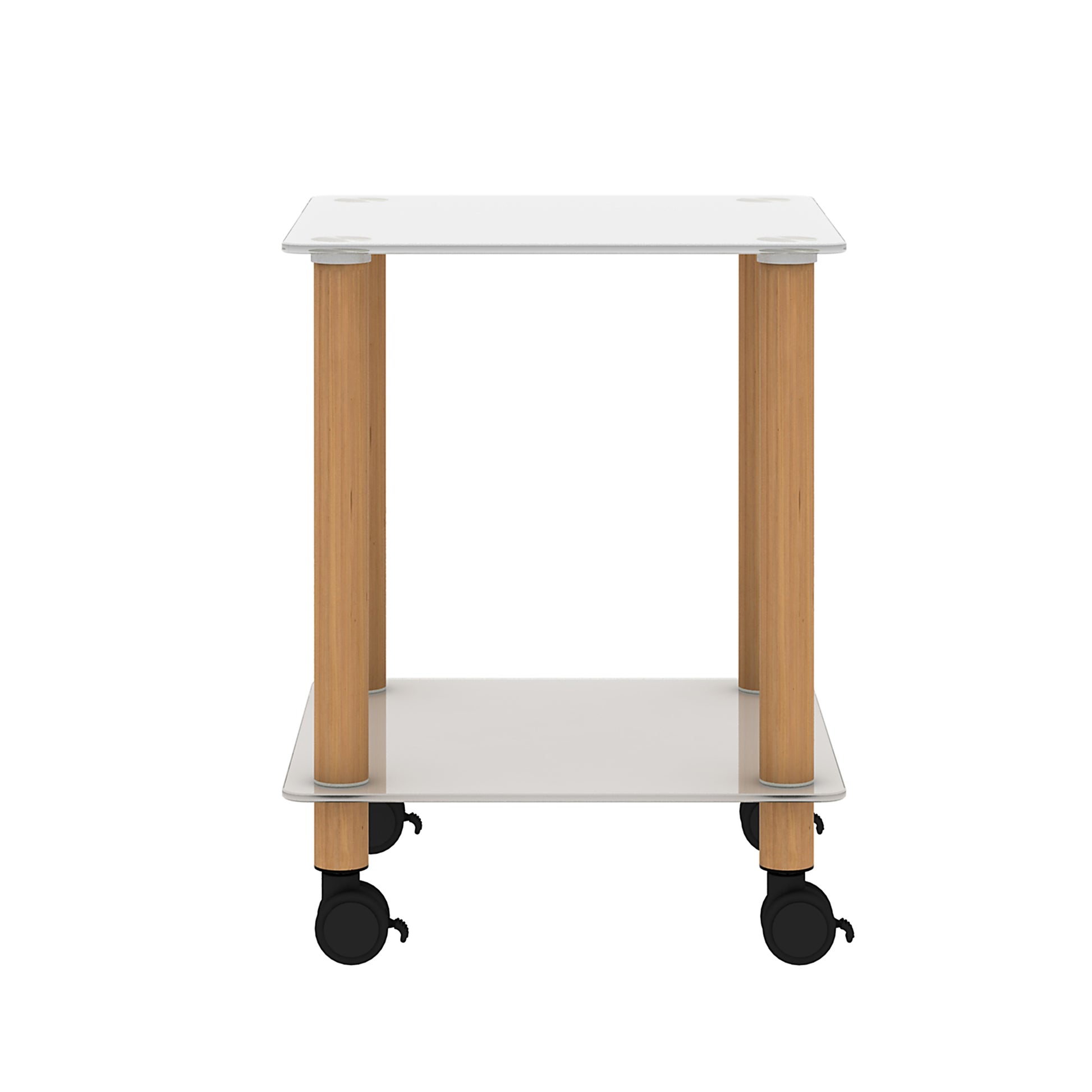 1 Piece White Oak Side Table2 Tier Space End Table ,Modern Night Stand, Sofa Table, Side Table With Storage Shelve White Glass