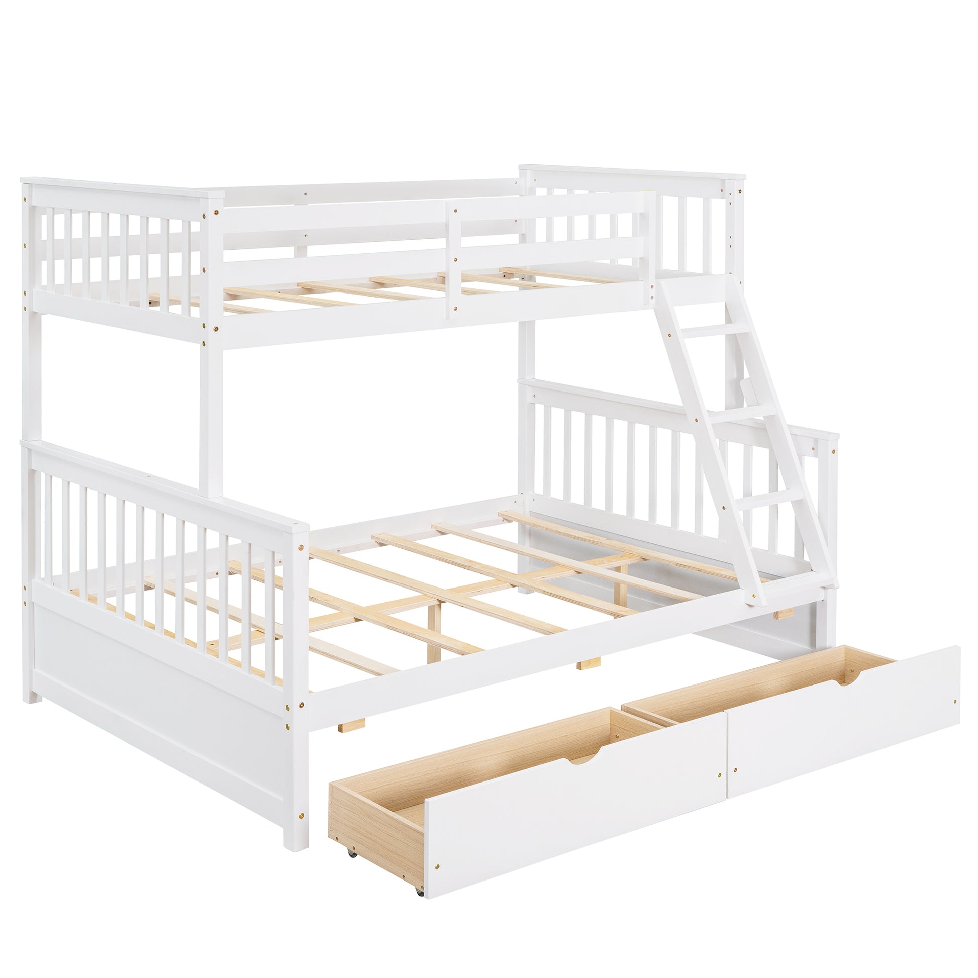 Twin Over Full Bunk Bed With Ladders And Two Storage Drawers White Old Sku:Lt000165Aak Twin White Solid Wood