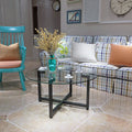 Round Transparent Glass Black Leg Coffee Table, Clear Coffee Table Modern Side Center Tables For Living Room Living Room Furniture Transparent Glass