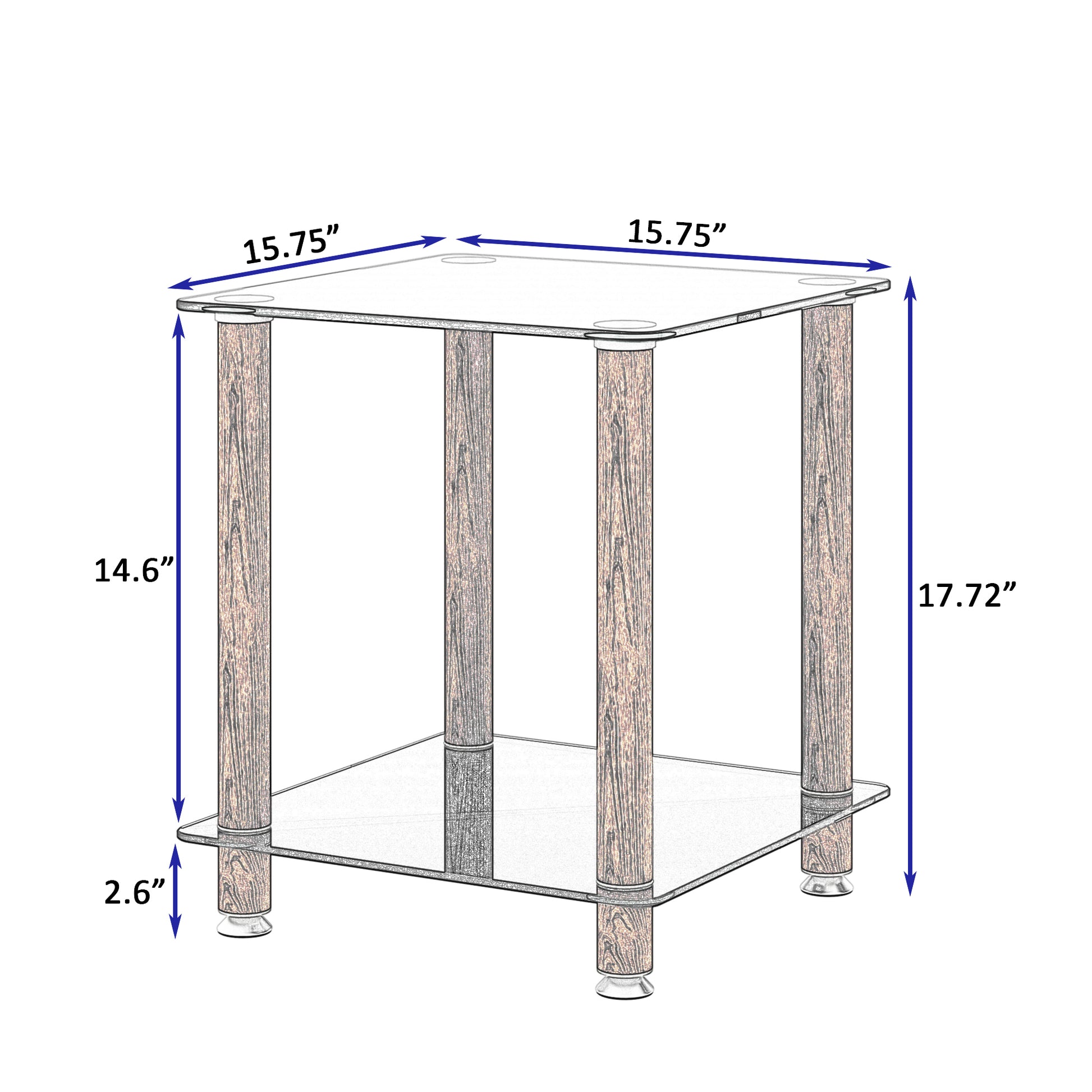 1 Piece Black Walnut Side Table2 Tier Space End Table ,Modern Night Stand, Sofa Table, Side Table With Storage Shelve Black Glass