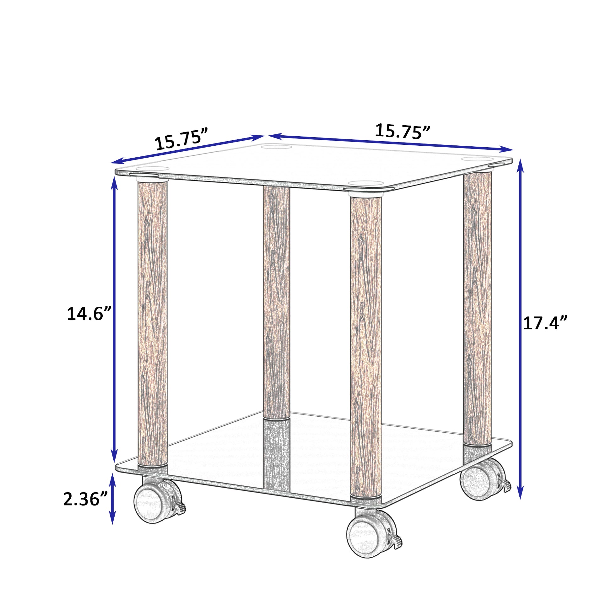 1 Piece Black Walnut Side Table2 Tier Space End Table ,Modern Night Stand, Sofa Table, Side Table With Storage Shelve Black Glass