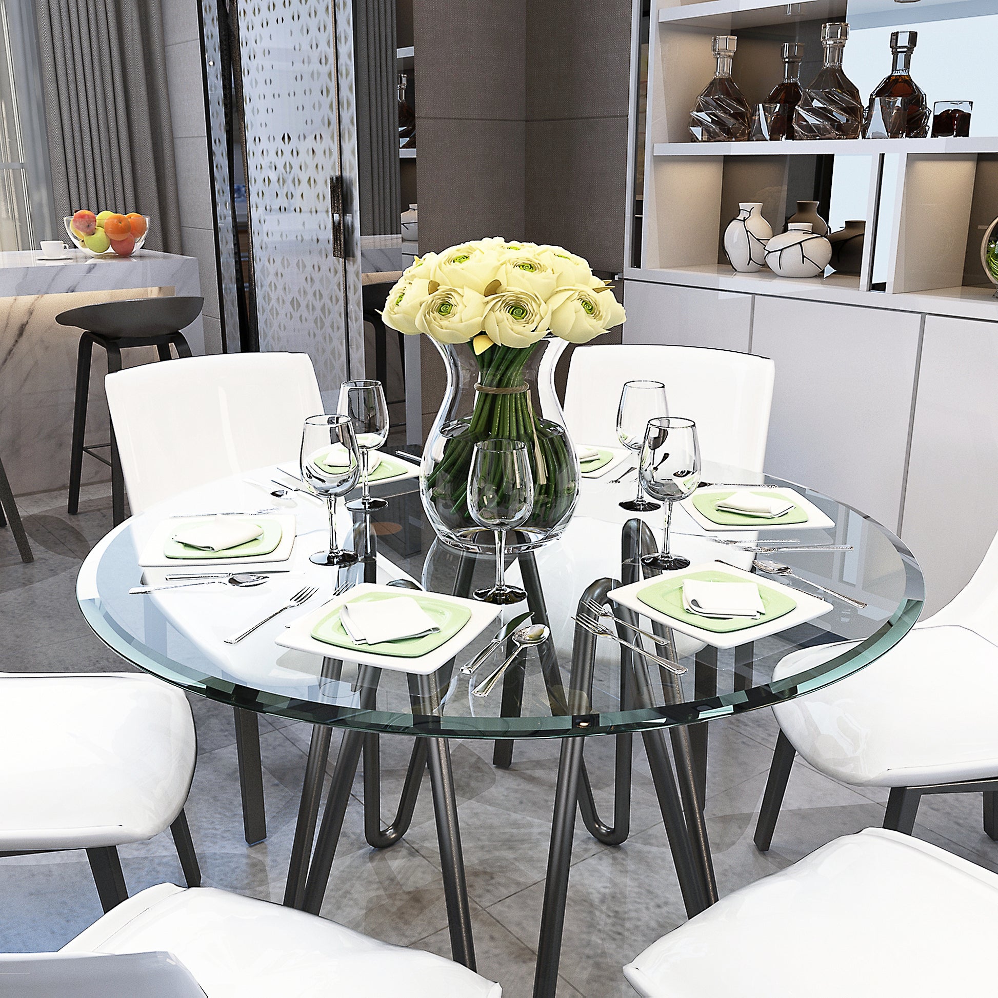 38.6" Inch Round Tempered Glass Table Top Clear Glass 2 5" Inch Thick Beveled Polished Edge Transparent Glass
