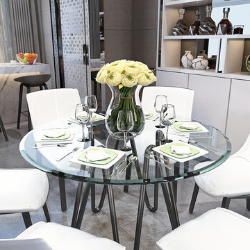38.6" Inch Round Tempered Glass Table Top Clear Glass 2 5" Inch Thick Beveled Polished Edge Transparent Glass