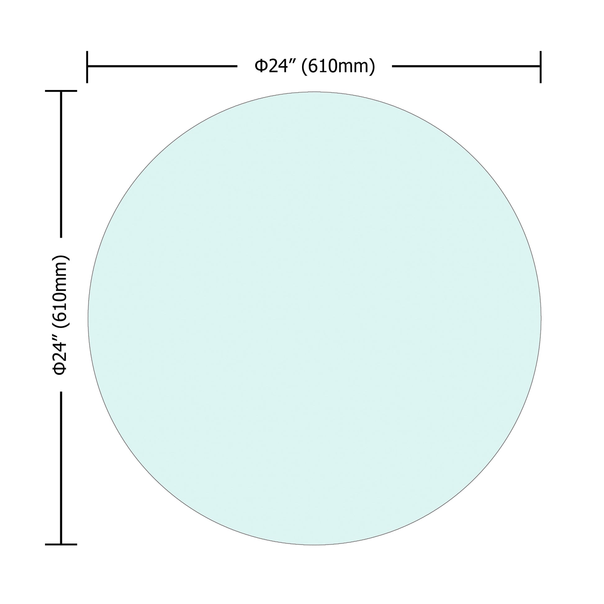 24" Inch Round Tempered Glass Table Top Clear Glass 1 4" Inch Thick Flat Polished Edge Transparent Glass