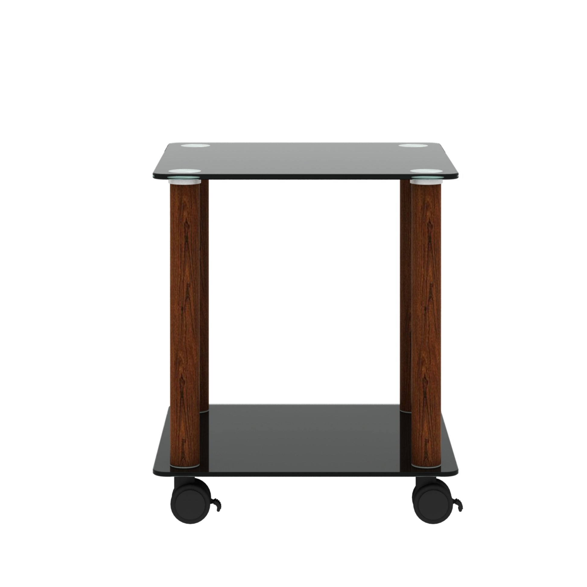 1 Piece Black Walnut Side Table2 Tier Space End Table ,Modern Night Stand, Sofa Table, Side Table With Storage Shelve Black Glass