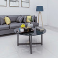 35.5'' Round Whole Black Coffee Table, Clear Coffee Table Modern Side Center Tables For Living Room Living Room Furniture Black Glass