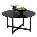 35.5'' Round Whole Black Coffee Table, Clear Coffee Table Modern Side Center Tables For Living Room Living Room Furniture Black Glass