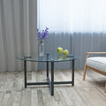 Round Transparent Glass Black Leg Coffee Table, Clear Coffee Table Modern Side Center Tables For Living Room Living Room Furniture Transparent Glass
