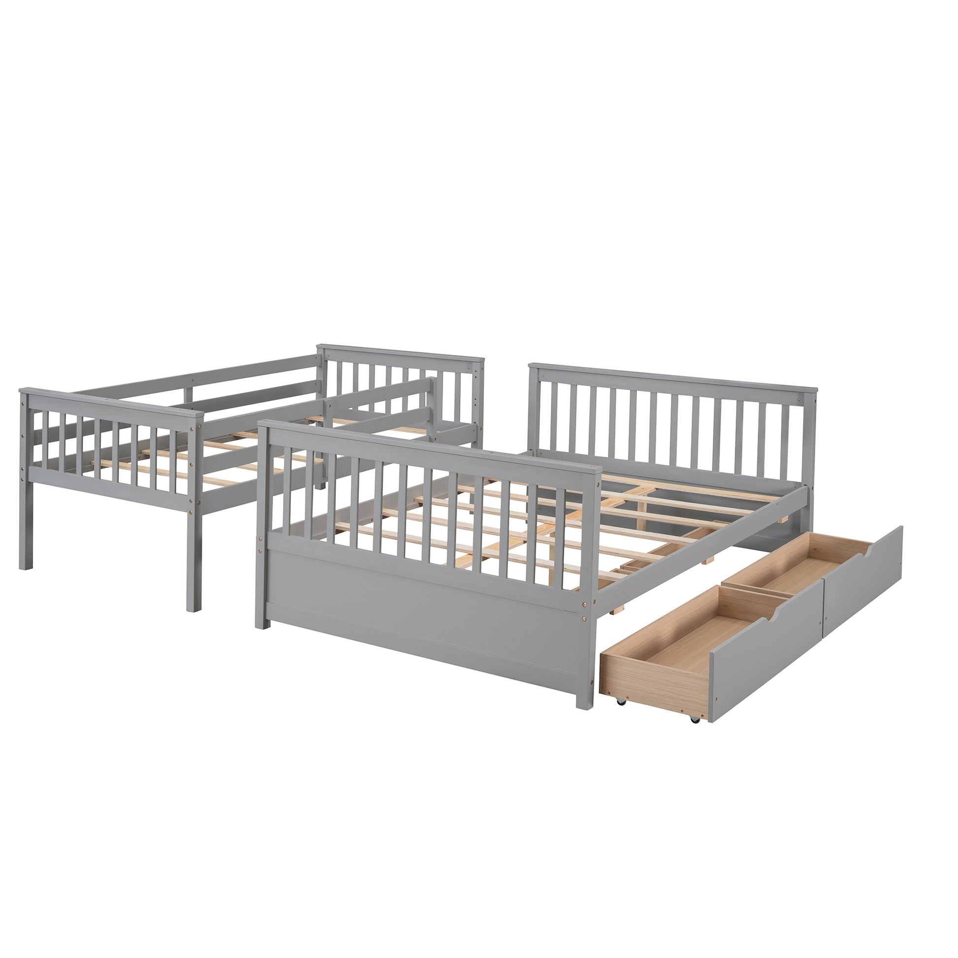 Twin Over Full Bunk Bed With Ladders And Two Storage Drawers Gray Old Sku:Lt000165Aae Twin Gray Solid Wood