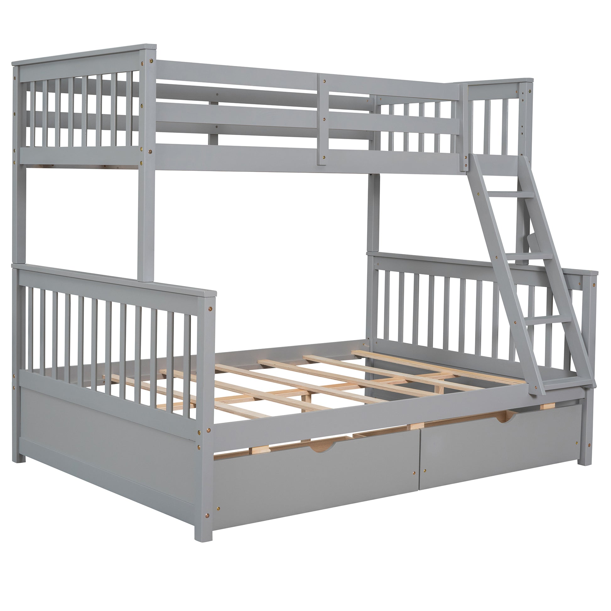 Twin Over Full Bunk Bed With Ladders And Two Storage Drawers Gray Old Sku:Lt000165Aae Twin Gray Solid Wood