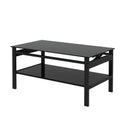 Glass Lift Top Coffee Table, Modern Simple 2 Layer Tempered Glass Coffee Table For Living Room, Black Black Glass