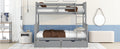 Twin Over Full Bunk Bed With Ladders And Two Storage Drawers Gray Old Sku:Lt000165Aae Twin Gray Solid Wood