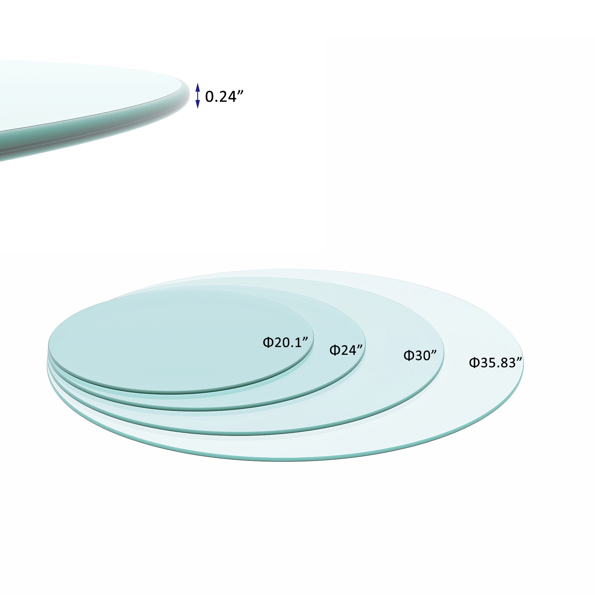 30" Inch Round Tempered Glass Table Top Clear Glass 1 4" Inch Thick Round Polished Edge Transparent Glass