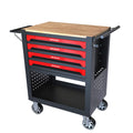 4 Drawers Multifunctional Tool Cart With Wheels And Wooden Top Black Red Metal