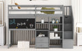 Twin Size Loft Bed With Pullable Desk And Storage Shelves,Staircase And Blackboard,Gray Gray Pine