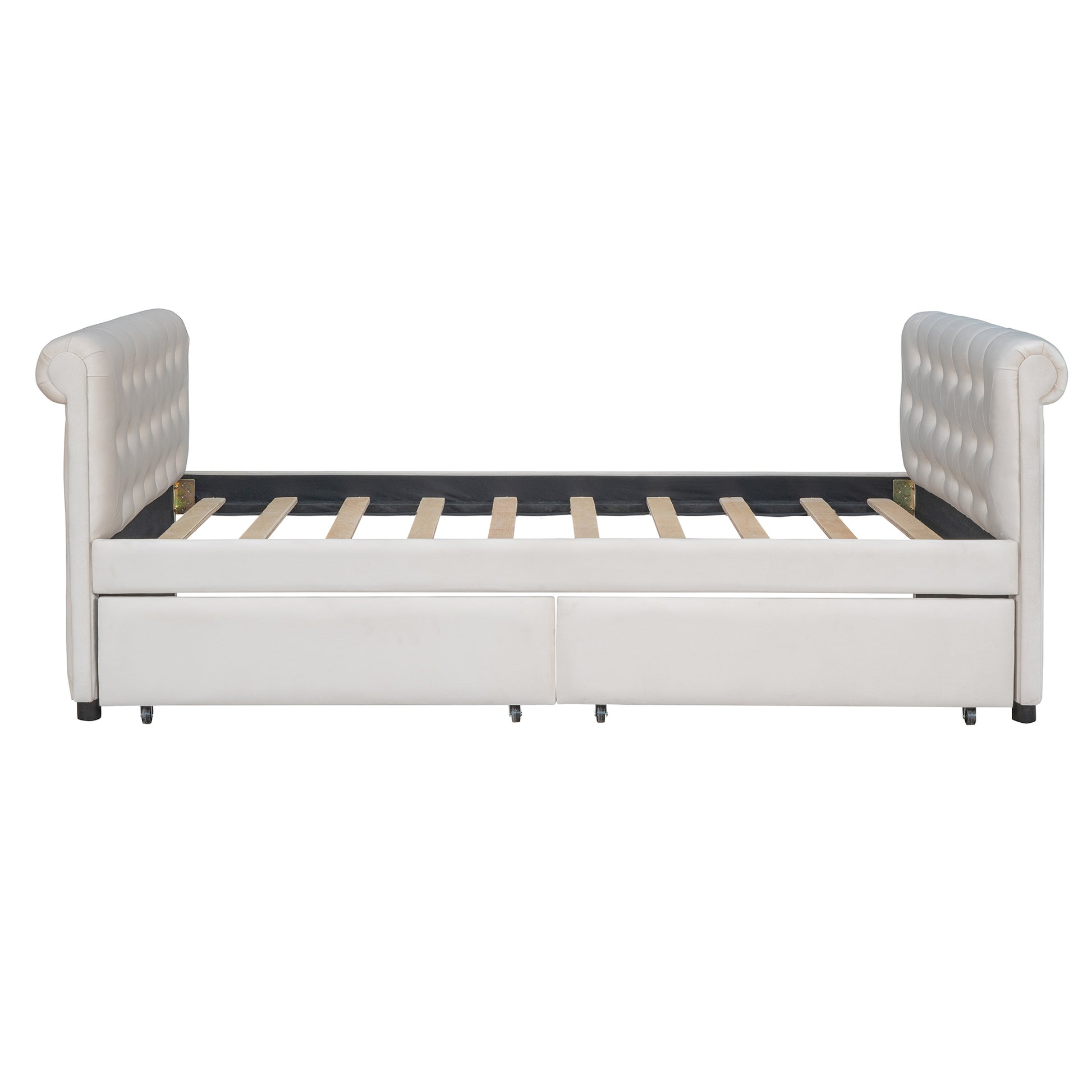 Twin Size Upholstered Daybed With Drawers, Wood Slat Support, Beige Old Sku :Lp000117Aaa Twin Beige Upholstered