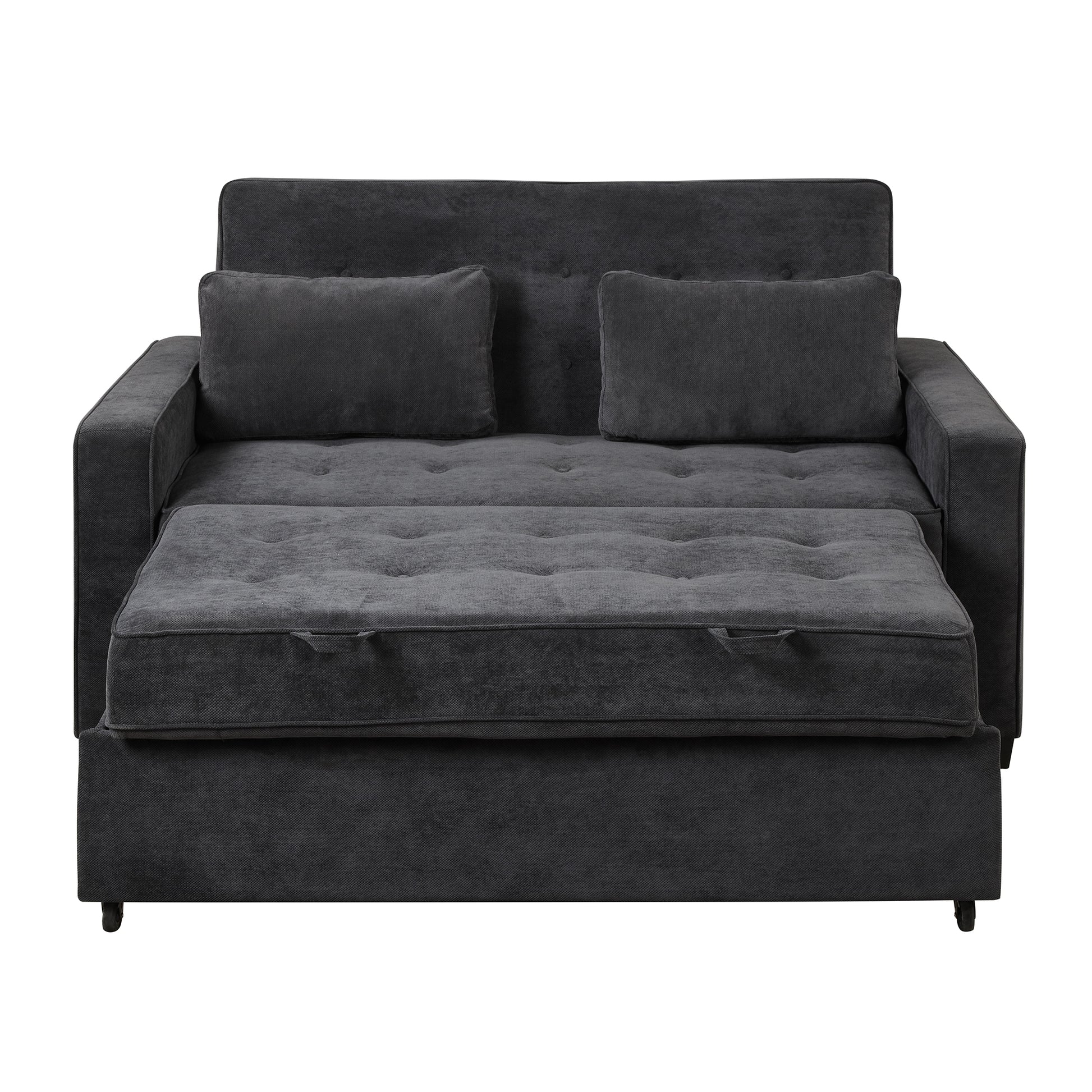 66.5" Upholstered Sleeper Bedpull Out Sofa Bed Couch Attached Two Throw Pillows,Dual Usb Charging Port And Adjustable Backrest For Living Room Space, Black Black Foam Polyester 2 Seat