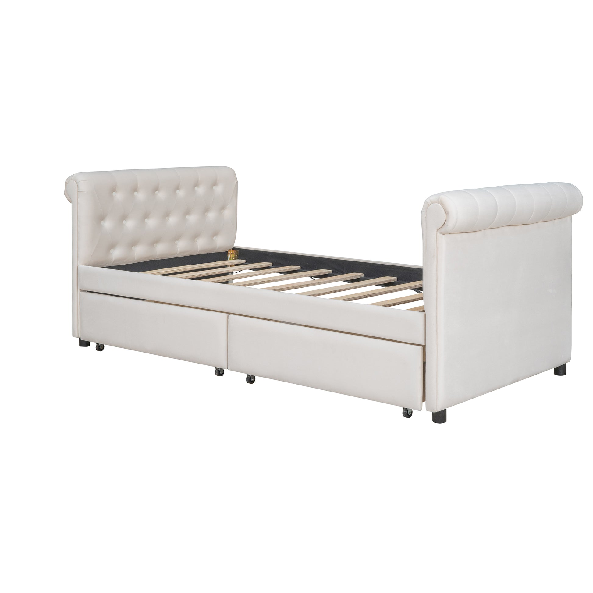 Twin Size Upholstered Daybed With Drawers, Wood Slat Support, Beige Old Sku :Lp000117Aaa Twin Beige Upholstered