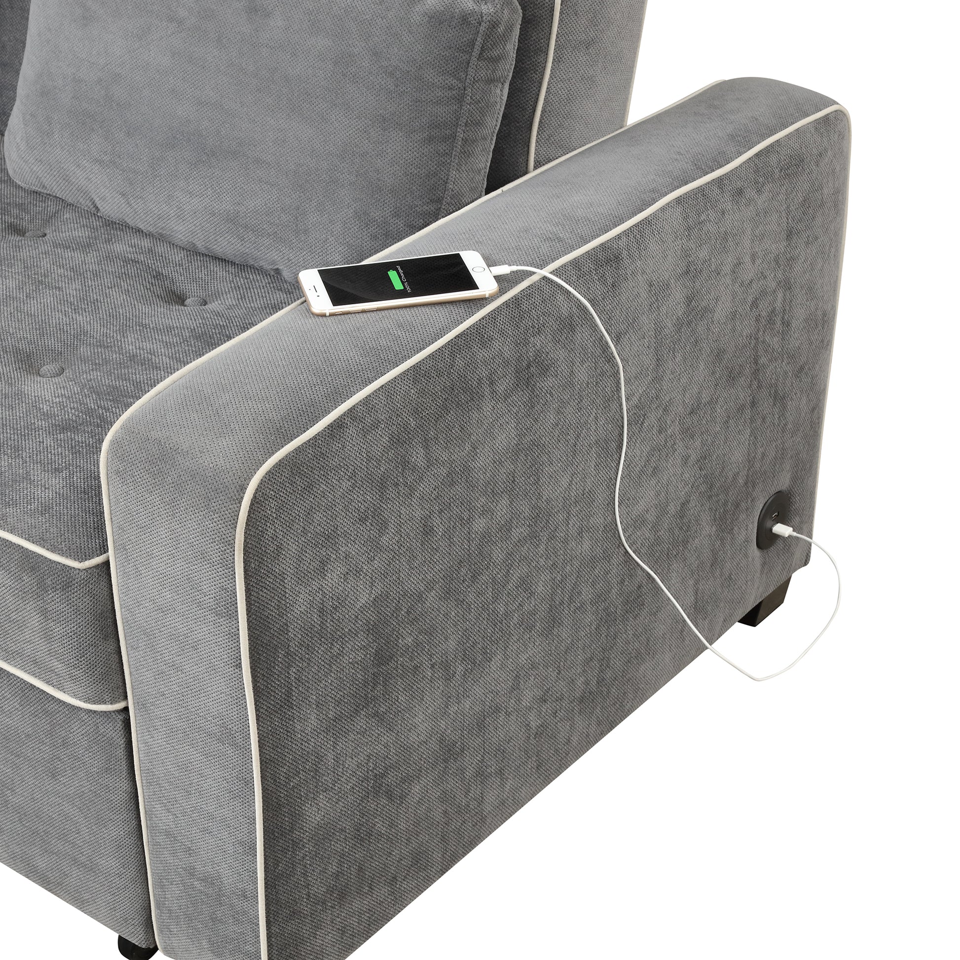 66.5" Linen Upholstered Sleeper Bed, Pull Out Sofa Bed Couch Attached Two Throw Pillows, Dual Usb Charging Port And Adjustable Backrest For Living Room Space, Charcoal Gray Charcoal Grey Foam Linen 2 Seat
