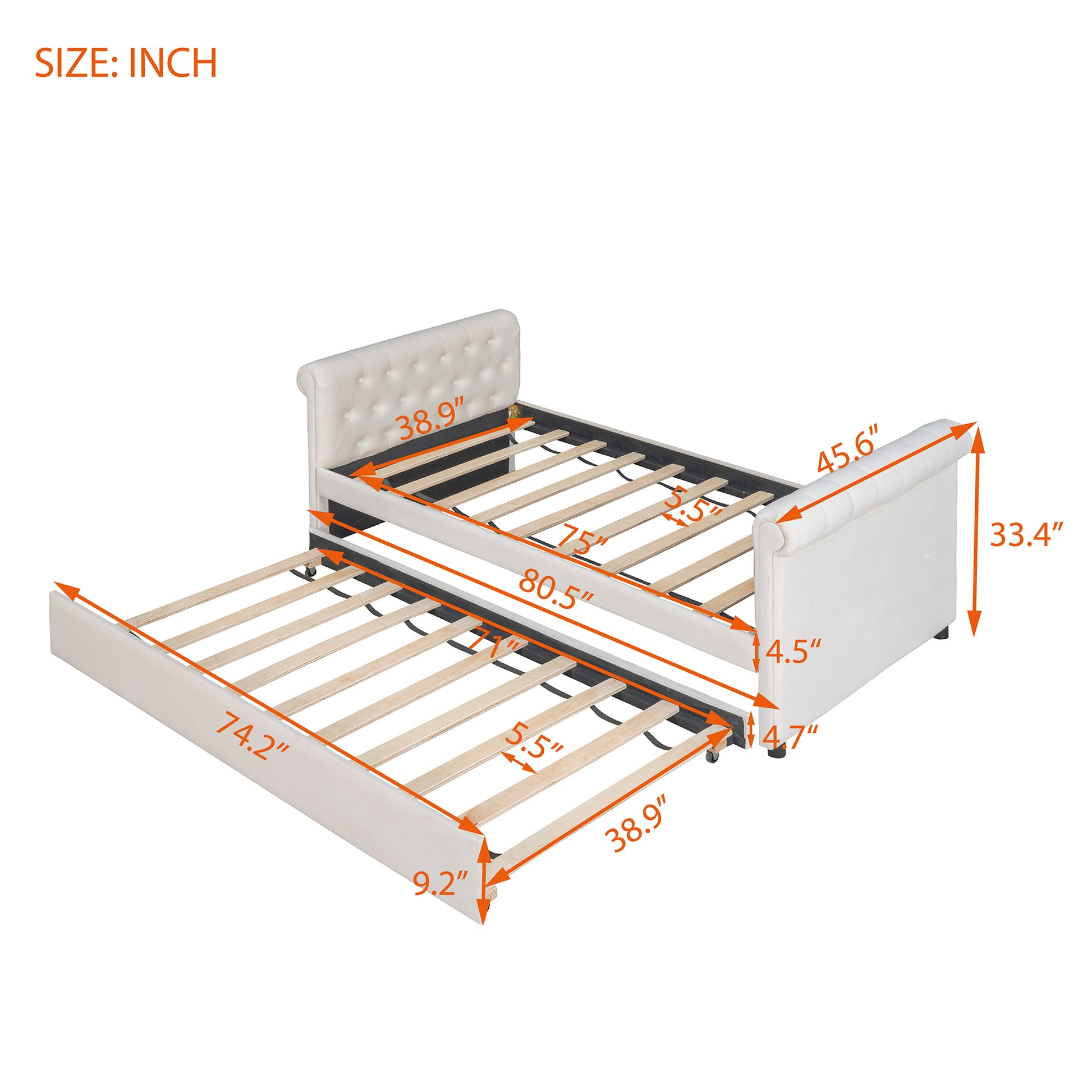 Twin Size Upholstered Daybed With Trundle, Wood Slat Support, Beige Old Sku :Lp000116Aaa Beige Upholstered