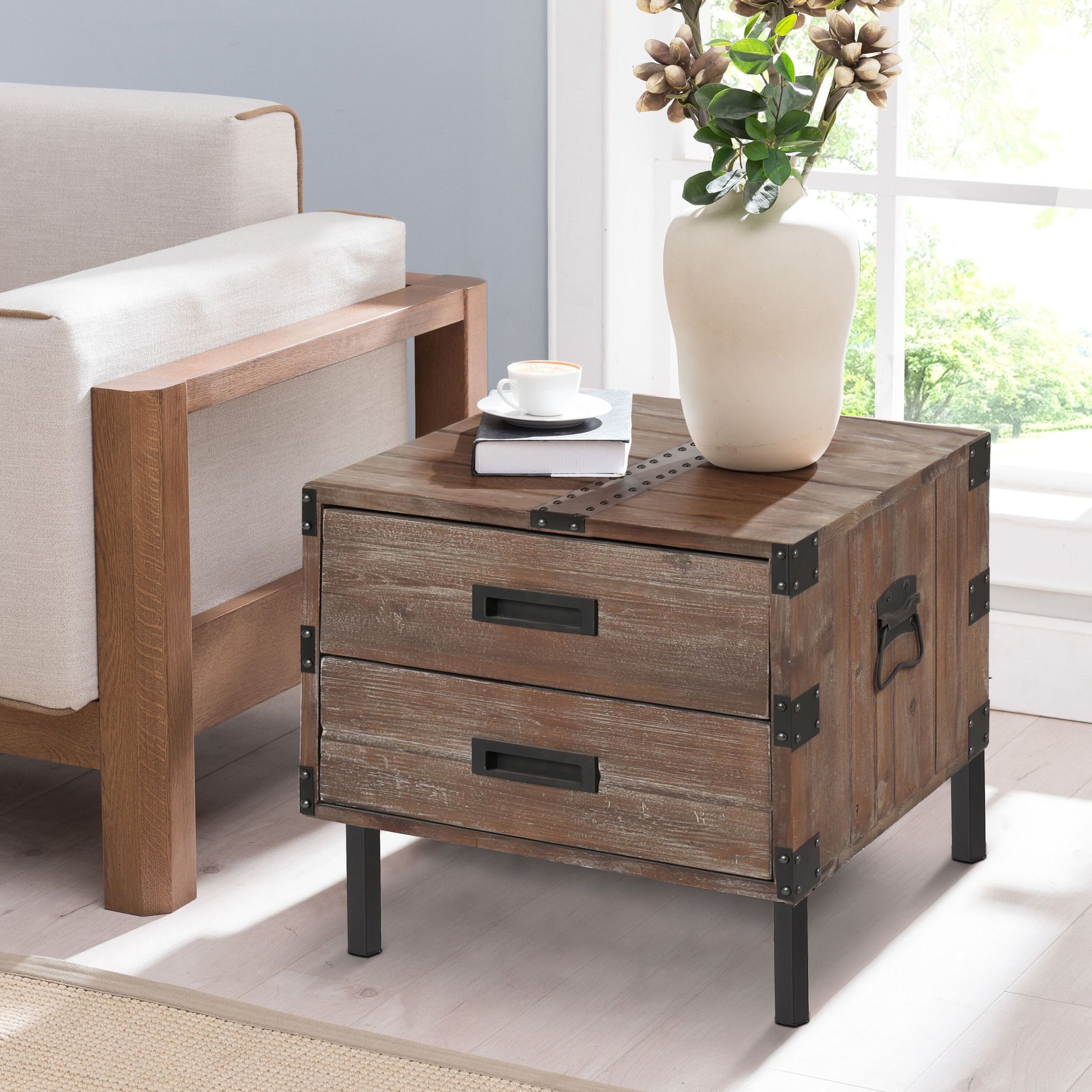 Antique Reclaimed Wood Gray Trunk Table And Side Table S 3 With Large Storage Dress Up Your Liviing Room Antique Gray Solid Wood