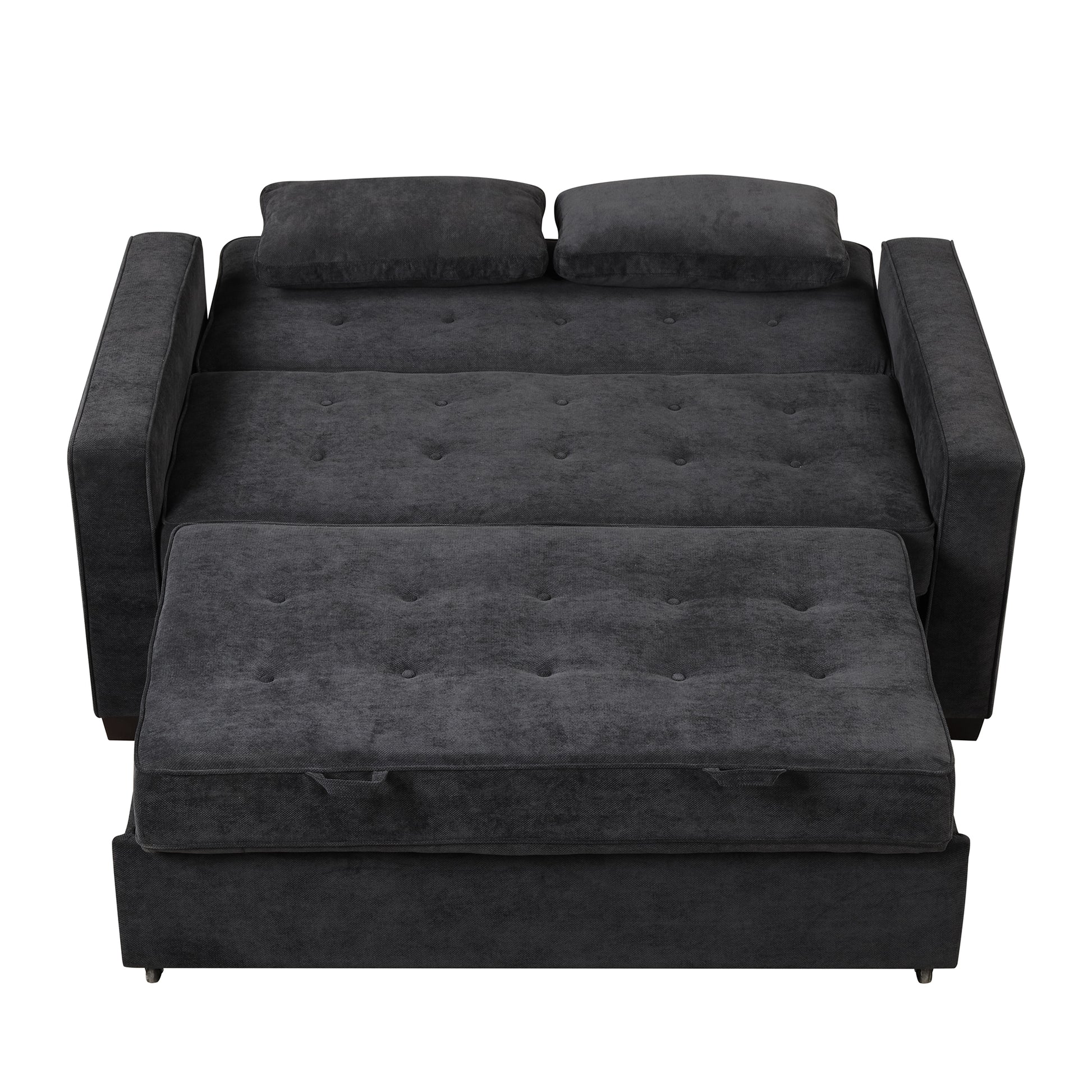 66.5" Upholstered Sleeper Bedpull Out Sofa Bed Couch Attached Two Throw Pillows,Dual Usb Charging Port And Adjustable Backrest For Living Room Space, Black Black Foam Polyester 2 Seat