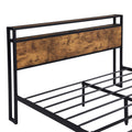 Industrial Full Bed Frame With Led Lights And 2 Usb Ports, Bed Frame Full Size With Storage, Noise Free, No Box Spring Needed, Rustic Brown Antique Brown Metal & Wood