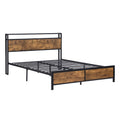 Industrial Full Bed Frame With Led Lights And 2 Usb Ports, Bed Frame Full Size With Storage, Noise Free, No Box Spring Needed, Rustic Brown Antique Brown Metal & Wood