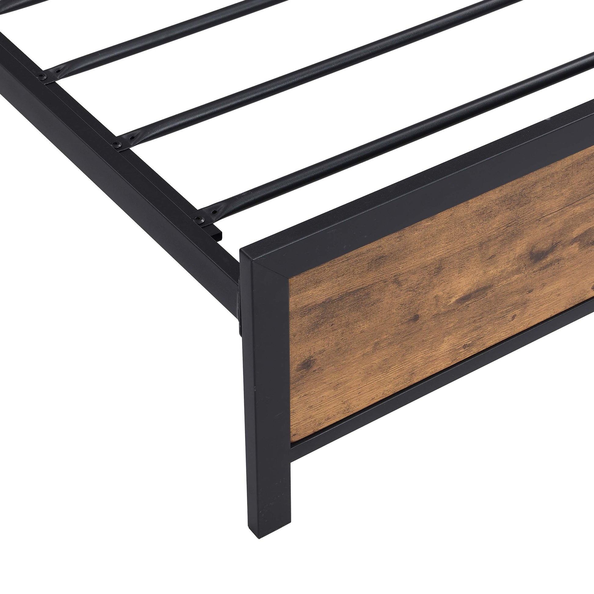 Industrial Queen Bed Frame With Led Lights And 2 Usb Ports, Bed Frame Queen Size With Storage, Noise Free, No Box Spring Needed, Rustic Brown Queen Antique Brown Metal & Wood