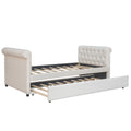 Twin Size Upholstered Daybed With Trundle, Wood Slat Support, Beige Old Sku :Lp000116Aaa Beige Upholstered