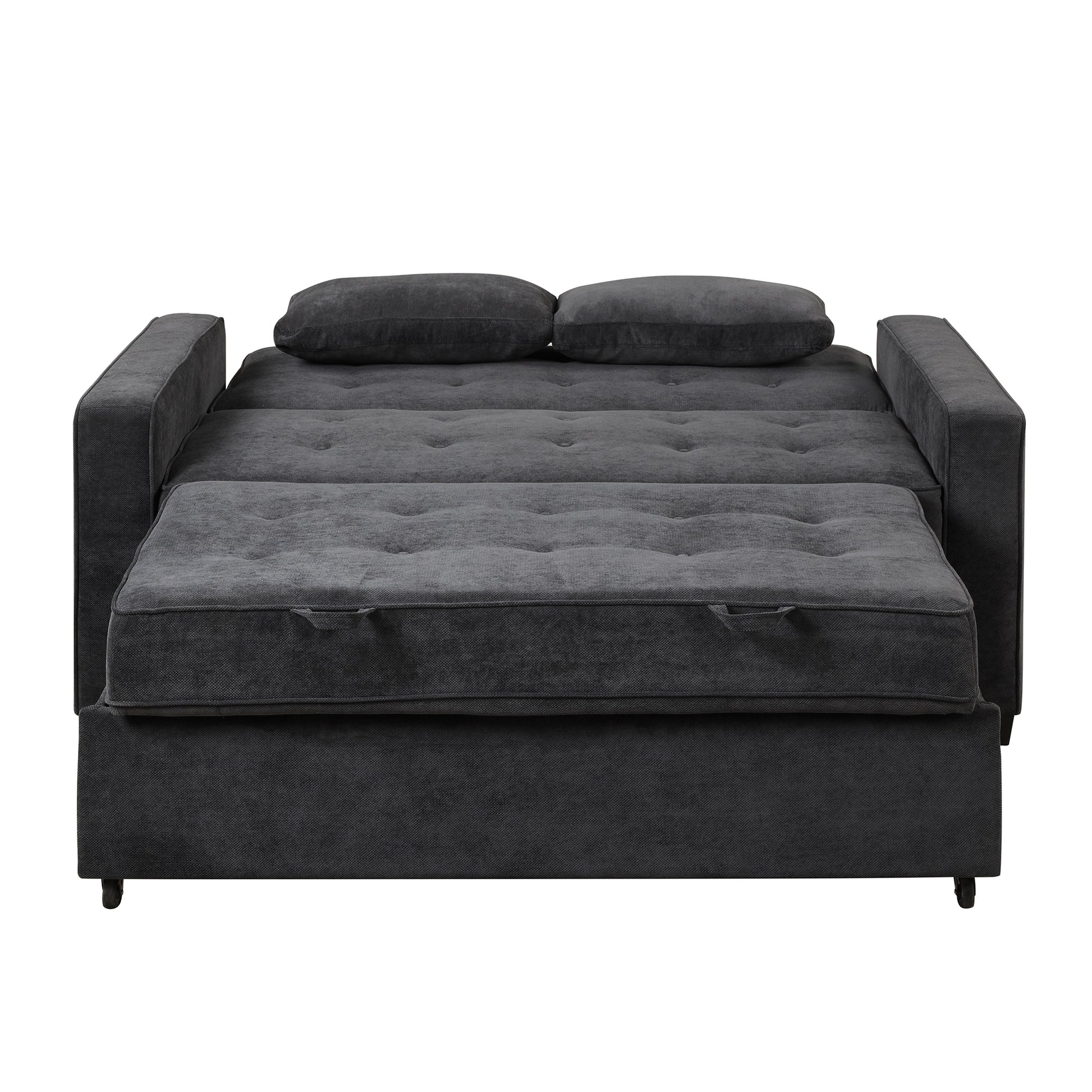 66.5" Upholstered Sleeper Bedpull Out Sofa Bed Couch Attached Two Throw Pillows,Dual Usb Charging Port And Adjustable Backrest For Living Room Space, Black Black Foam Polyester 2 Seat