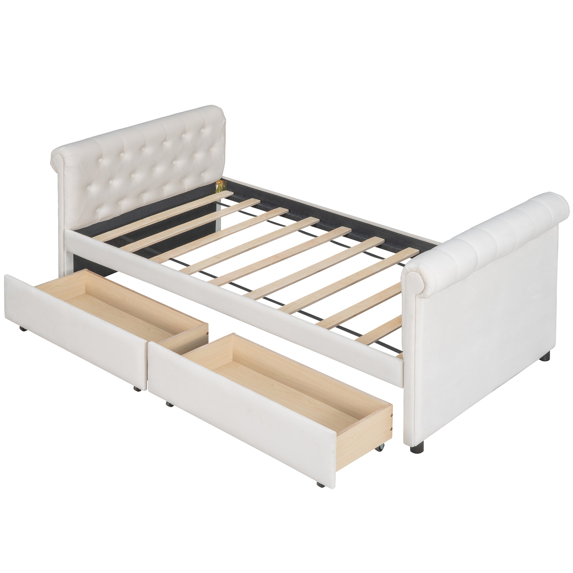 Twin Size Upholstered Daybed With Drawers, Wood Slat Support, Beige Old Sku :Lp000117Aaa Twin Beige Upholstered