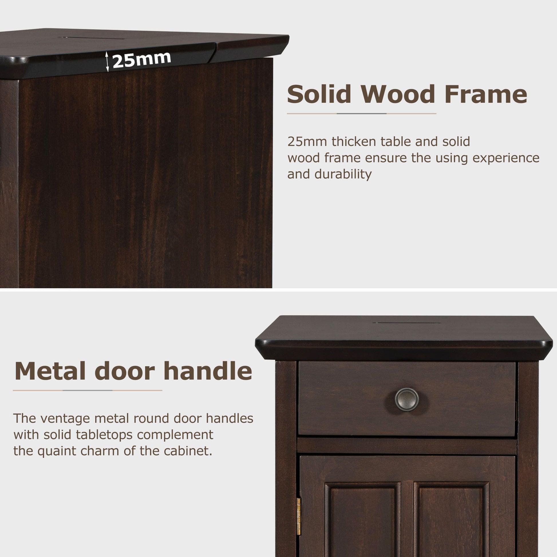 Classic Vintage Livingroom End Table Side Table With Usb Ports And One Multifunctional Drawer With Cup Holders, Antique Espresso Antique Espresso Solid Wood