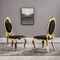 Dining Chair With Oval Backrest Set Of 2, Stainless Steel Legs Black Pu Leather