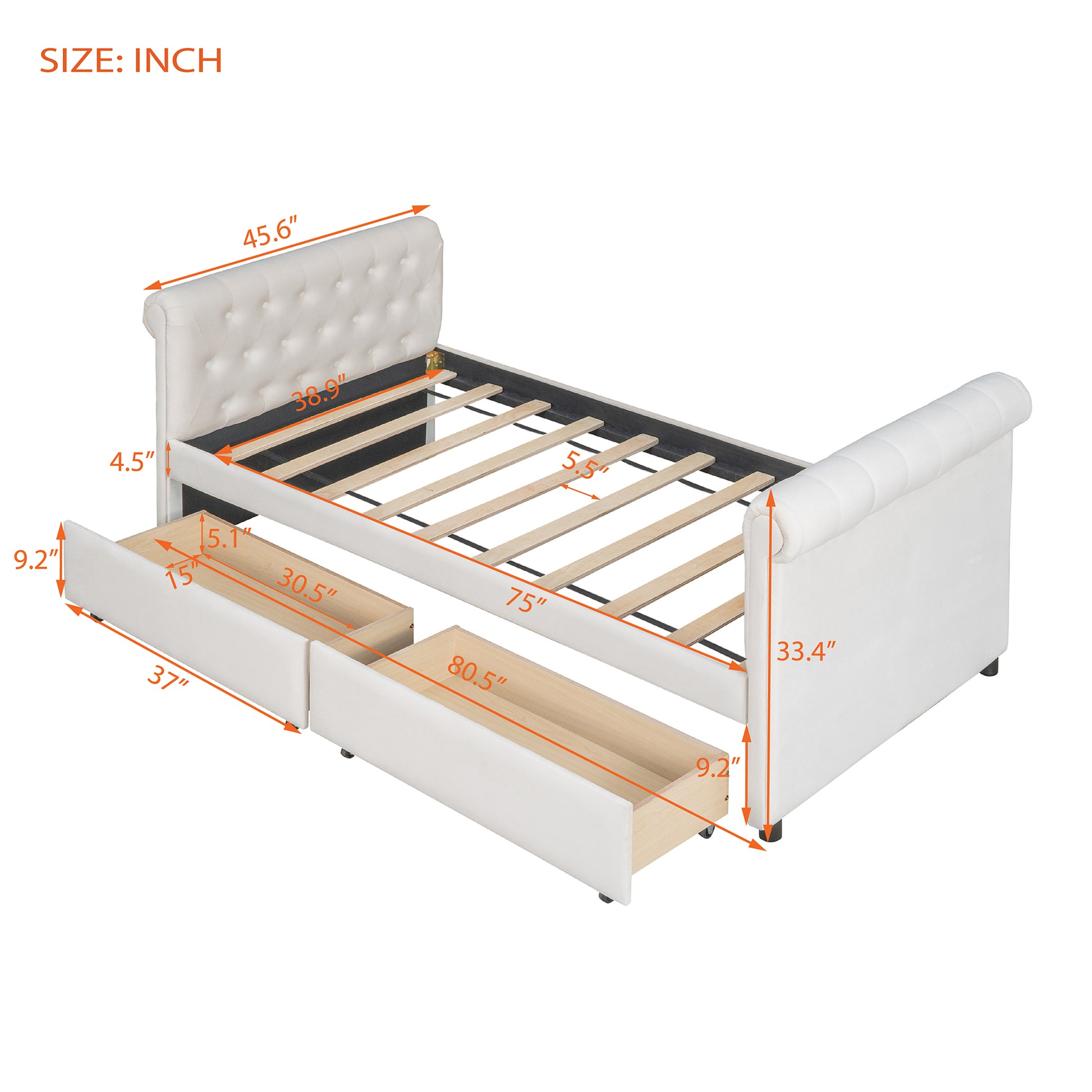 Twin Size Upholstered Daybed With Drawers, Wood Slat Support, Beige Old Sku :Lp000117Aaa Twin Beige Upholstered