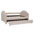 Full Size Upholstered Daybed With Twin Size Trundle, Wood Slat Support, Beige Old Sku :Lp000118Aaa Beige Upholstered