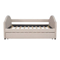 Full Size Upholstered Daybed With Twin Size Trundle, Wood Slat Support, Beige Old Sku :Lp000118Aaa Beige Upholstered