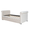 Twin Size Upholstered Daybed With Trundle, Wood Slat Support, Beige Old Sku :Lp000116Aaa Beige Upholstered