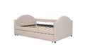 Full Size Upholstered Daybed With Twin Size Trundle, Wood Slat Support, Beige Old Sku :Lp000118Aaa Beige Upholstered