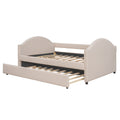 Full Size Upholstered Daybed With Twin Size Trundle, Wood Slat Support, Beige Old Sku :Lp000118Aaa Beige Upholstered