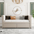 Twin Size Upholstered Daybed With Drawers, Wood Slat Support, Beige Old Sku :Lp000117Aaa Twin Beige Upholstered