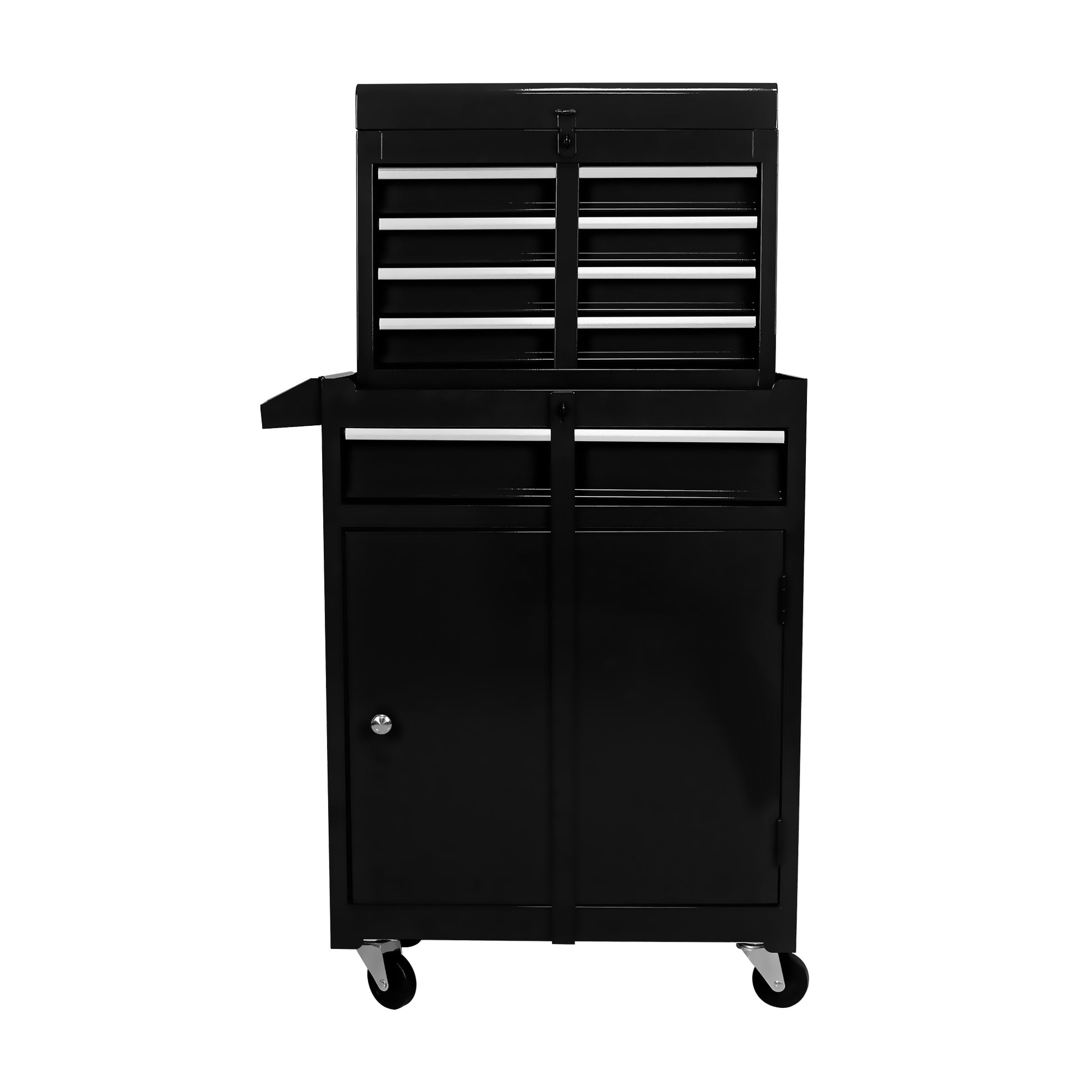 Detachable 5 Drawer Tool Chest With Bottom Cabinet And One Adjustable Shelf Black Black Metal
