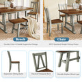 6 Piece Wood Dining Table Set Kitchen Table Set With Long Bench And 4 Dining Chairs, Farmhouse Style, Walnut Gray Gray Wood Dining Room Bench Seating Rubberwood Rectangular Dining Table With Chair And Bench Wood Wood Gray Solid Back Seats 6 60 Inches
