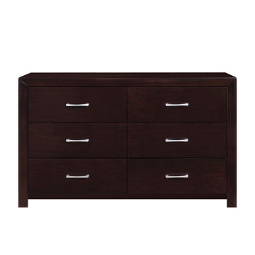 Espresso Finish 1Pc Dresser Of 6X Drawers Silver Tone Bar Pulls Contemporary Design Bedroom Furniture Espresso 5 Drawers & Above Bedroom Contemporary Wood
