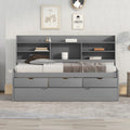 Twin Size Wooden Captain Bed With Built In Bookshelves,Three Storage Drawers And Trundle,Light Grey Grey Pine