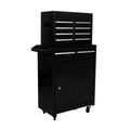 Detachable 5 Drawer Tool Chest With Bottom Cabinet And One Adjustable Shelf Black Black Metal