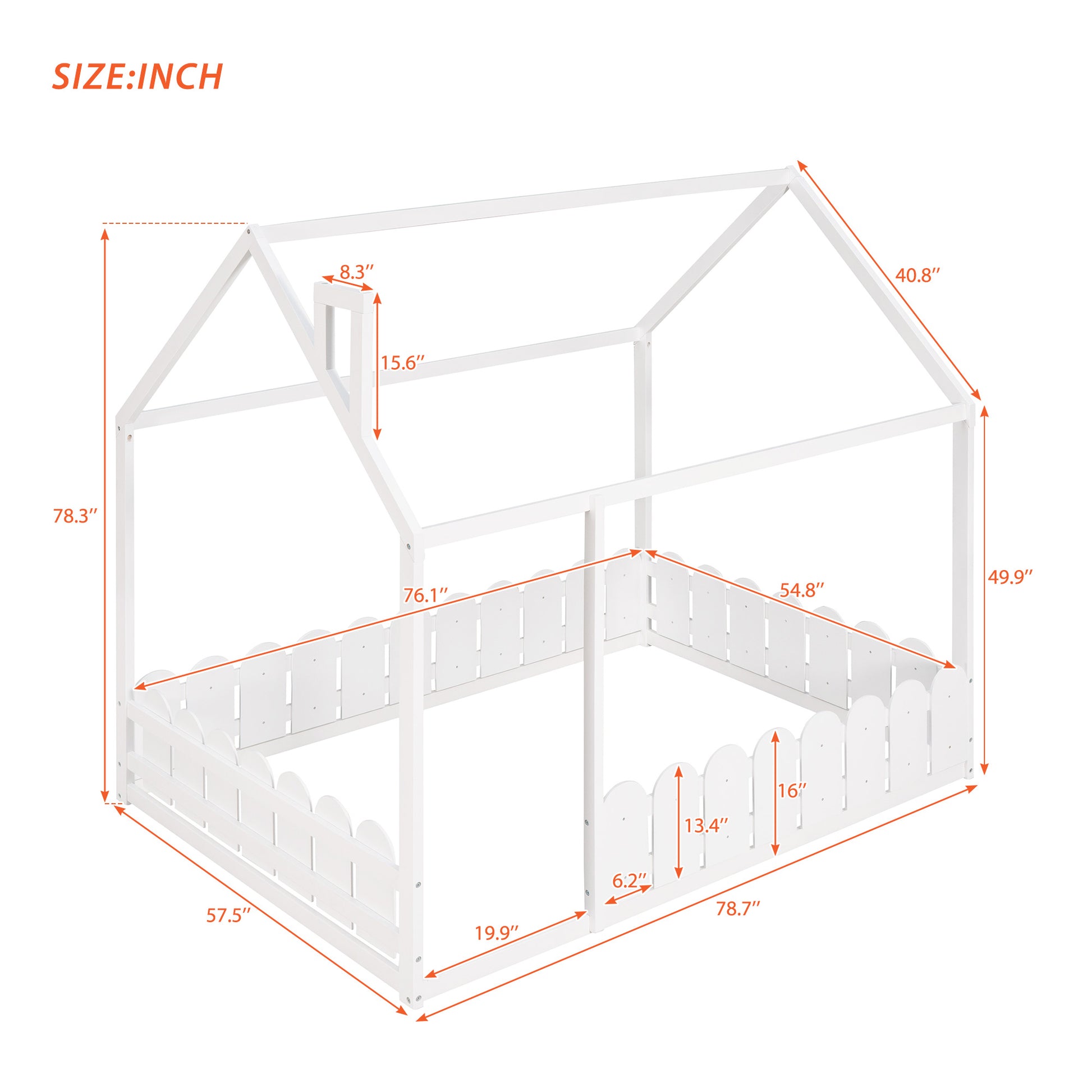 Slats Are Not Included Full Size Wood Bed House Bed Frame With Fence,For Kids,Teens,Girls,Boys White Old Sku:Wf281294Aak White Solid Wood