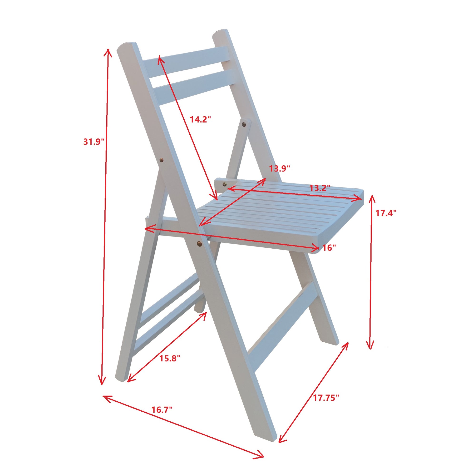 Furniture Slatted Wood Folding Special Event Chair White, Set Of 4, Folding Chair, Foldable Style White Solid Wood